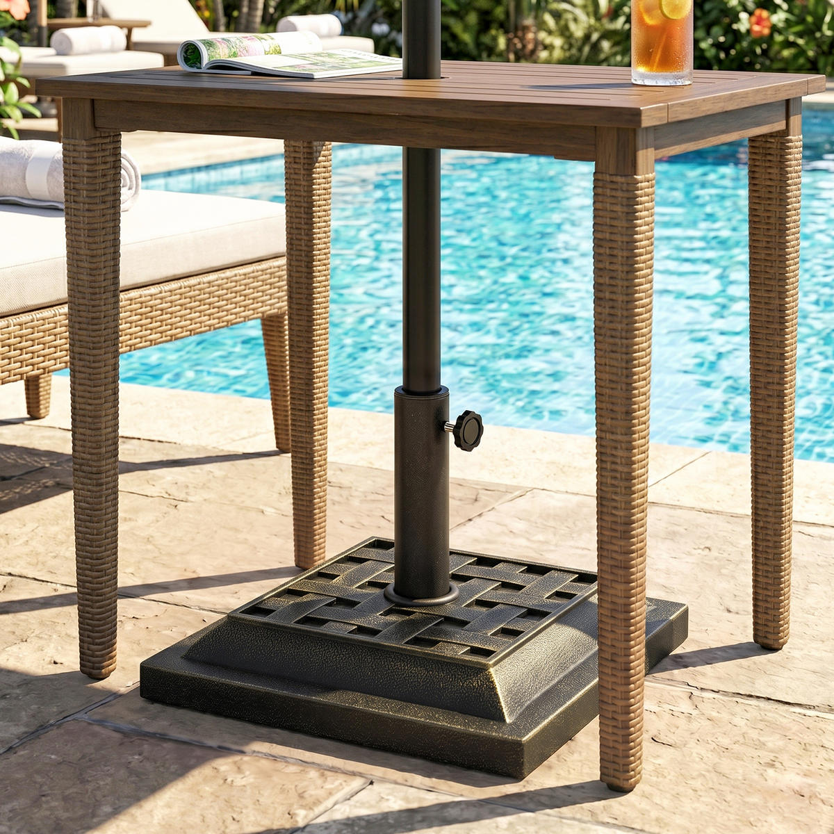 STOJAN NA SLUNEČNÍK 9 kg 38/48 mm polyesterová pryskyřice bronzová L44 x Š44 x V33 cm - bronzová, plast (44/44cm) - Outsunny