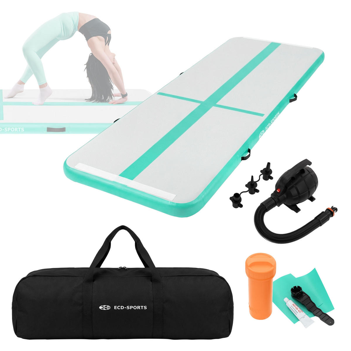 NAFUKOVACÍ gymnastická podložka Airtrack 300x100x10 cm mintově zelená - zelená barva, plast (100/300cm) - ECD-Germany