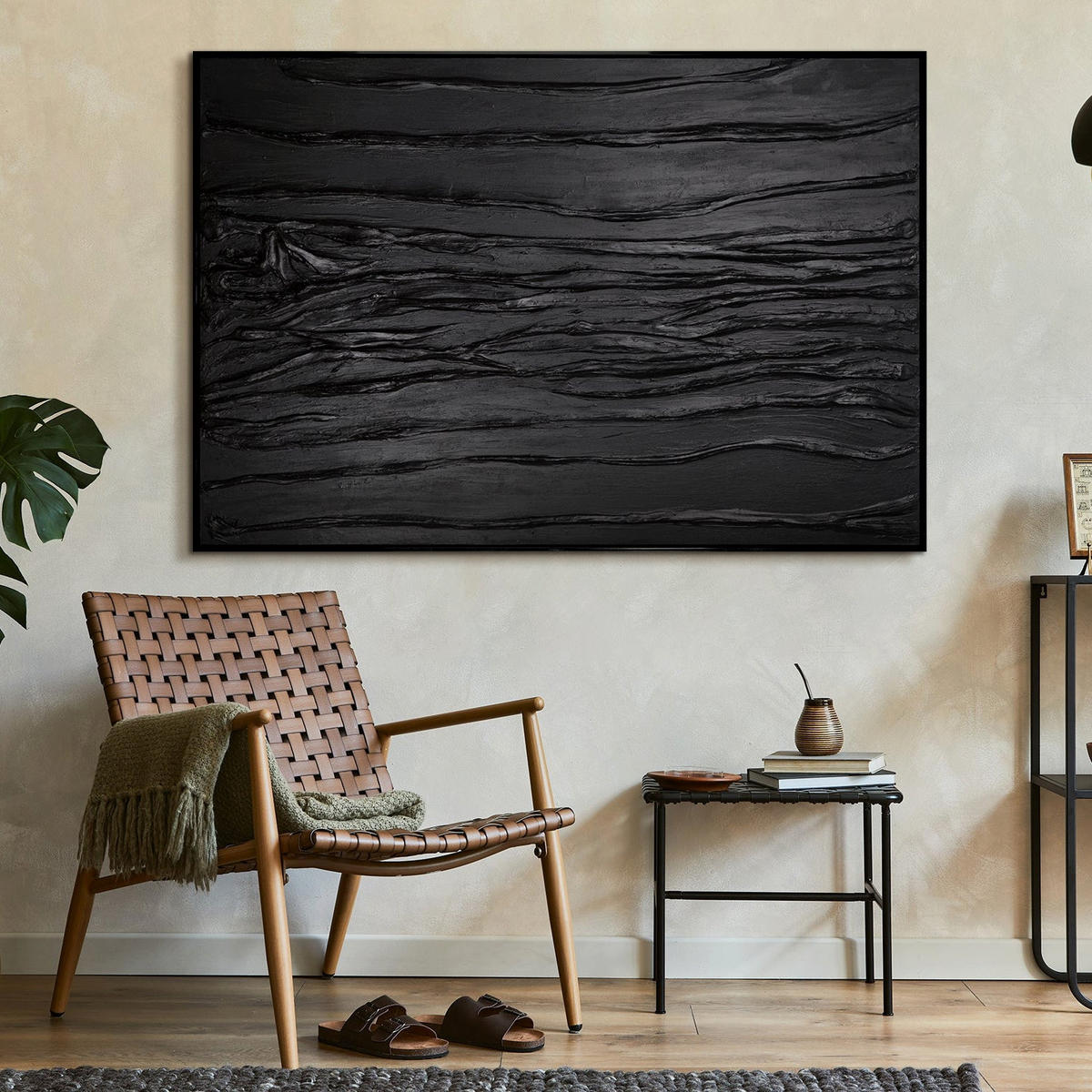 GEMÄLDE Samt II Schattenfugenrahmen Schwarz 120x80 cm - Schwarz, Holz (120/80cm) - YS-art gallery