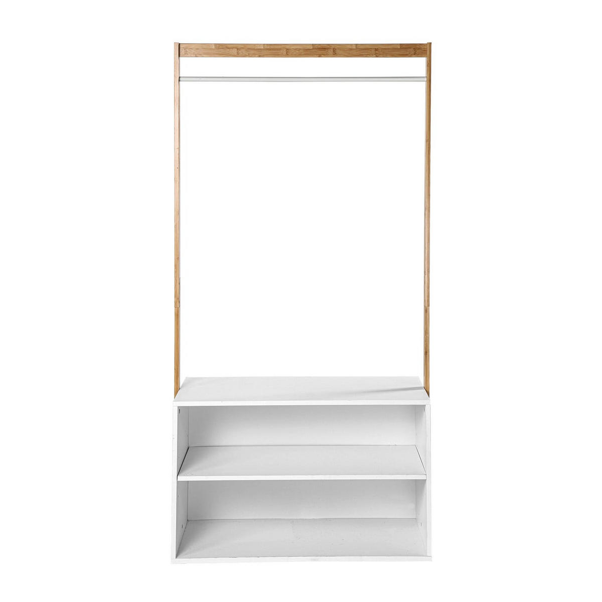 GARDEROBENSTÄNDER mit Stauraum - Weißdekor und Bamboo - L90 cm - Weiß, Holz (40/171/11cm) - Calicosy