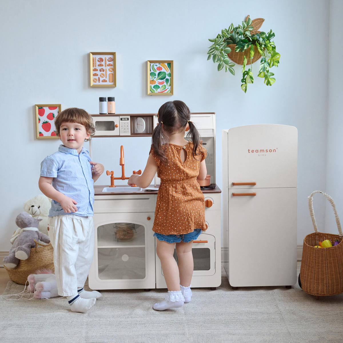 KINDERKUCHE Modulare Holze mit Kühlschrank, 92cm, Weiß - Weiß, Holzwerkstoff (104/30/92cm) - Teamson Kids