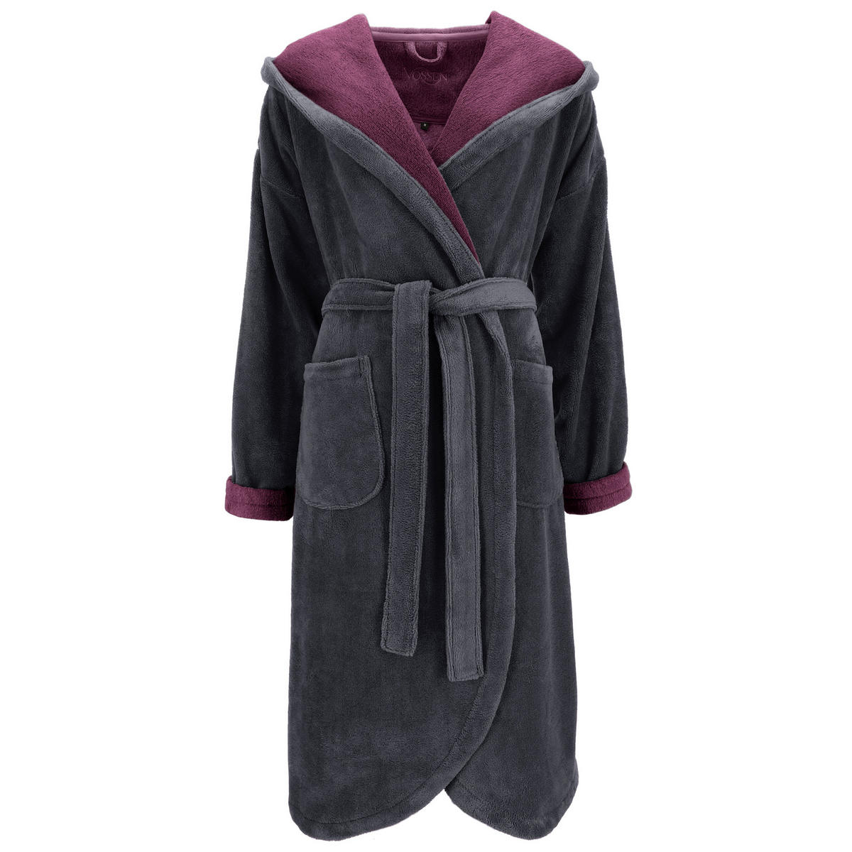 BADEMANTEL DAMEN KAPUZE BALANCE CARMEN GRAPHIT/ELDERBERRY - 0005 - Grau, Textil (Lnull) - Vossen