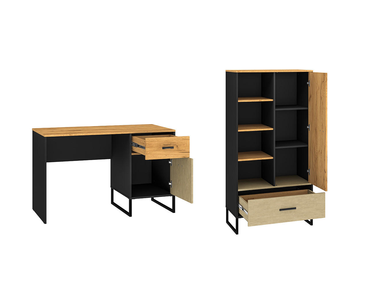 JUGENDZIMMER-SET Colt schwarz / Craft Gold Eiche / Premium Steel 2-teilig - Eichefarben/Braun, Holz/Holzwerkstoff (200/156/55cm) - Feldmann-Wohnen