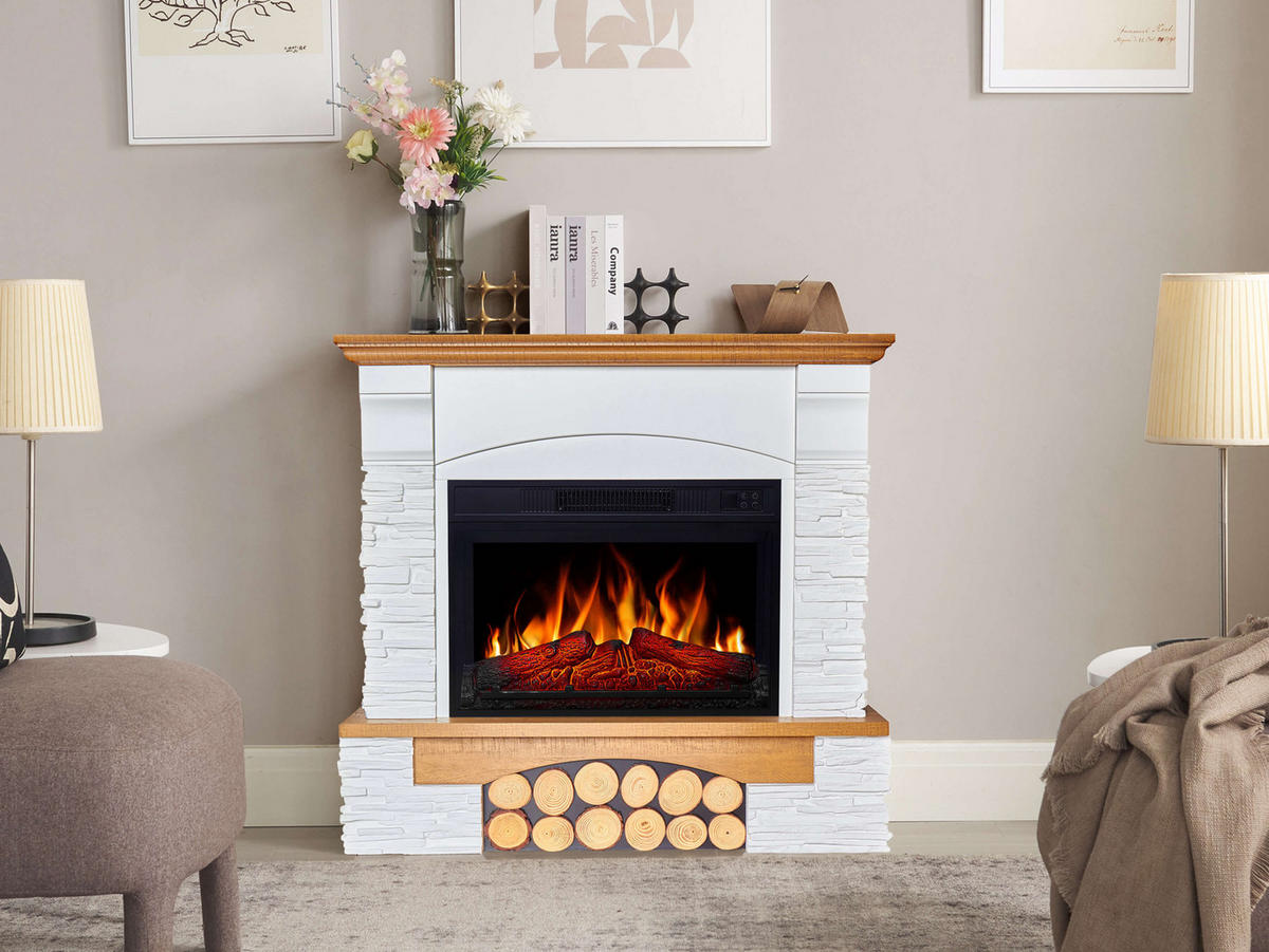 ELEKTROKAMIN Roxwell AF23S – Eiche, freistehend, MDF-Verkleidung, realistischer Flammeneffekt, LED-Beleuchtung, Heizfunktion - Weiß, Glas/Holzwerkstoff (96/95/29cm) - ArtiFlame