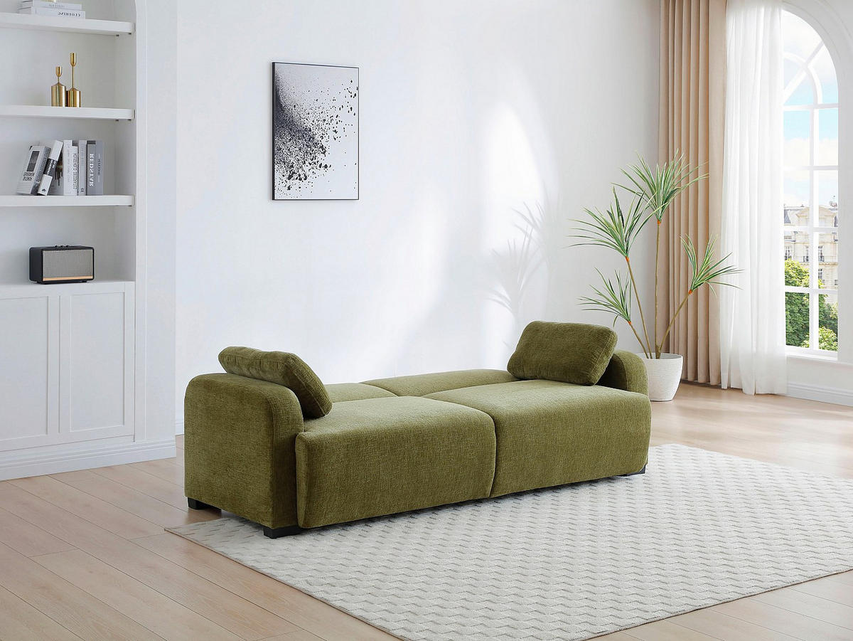SCHLAFSOFA - 3 Personen-Sitzer - Stoff - Grün - - Grün, Textil (213/85/93cm) - Vente-Unique