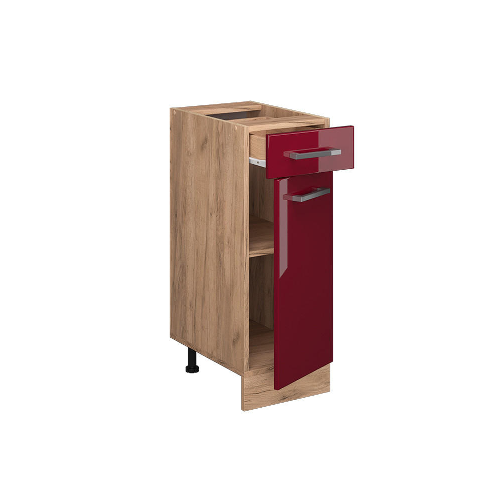 KÜCHENUNTERSCHRANK R-Line Bordeaux Hochglanz 30 cm ohne AP - Bordeaux/Eiche Wotan, Holzwerkstoff (30/81.6/46cm) - Vicco