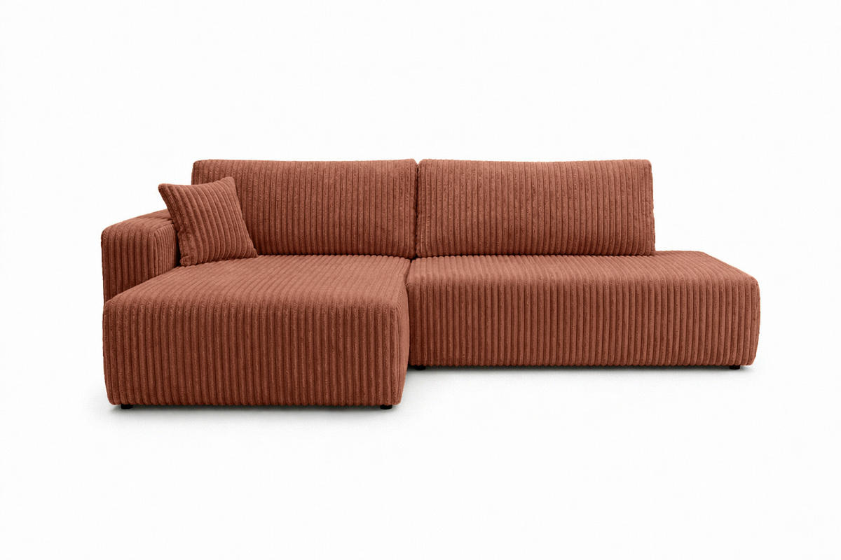 ECKSOFA Mit Schlaffunktion Und Bettkasten, Cordstoff Tilia, Kupfer, Links, OPEN XL - Orange, Holz (262/145cm) - Kaiser Möbel