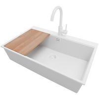 GRANITSPÜLE Oslo, 2-er set Alles Weiß 78/50 cm 1 Becken + Küchenarmatur 32/20 cm + Ablauf-Set + Schneidebrett ab 80er Unterschrank - Beige/Weiß, Kunststoff (78/20/50cm) - Primagran