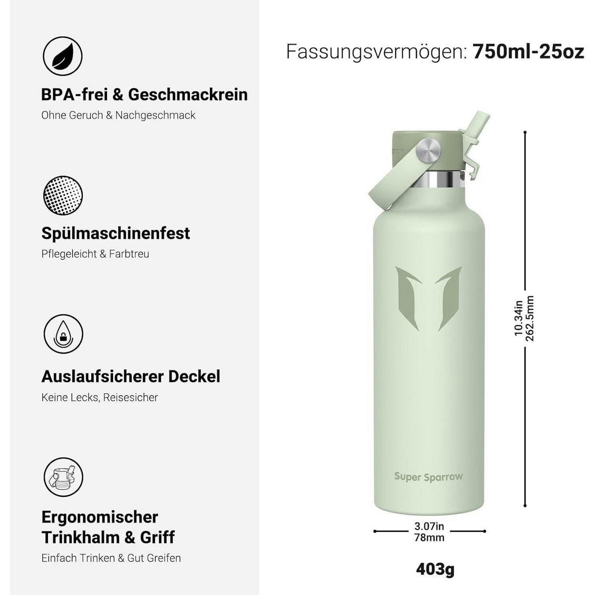TRINKFLASCHE Edelstahl 750 ml Smaragd - Grün, Metall (7.8/7.8cm)