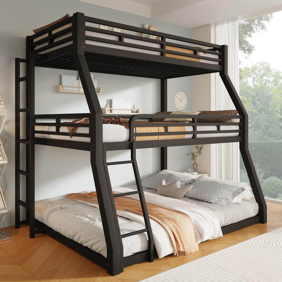 ETAGENBETT 90/120/140 x 200 cm, 3 Ebenen, DE-42019, in Schwarz - Schwarz, Metall (140/200cm) - ComfortXL