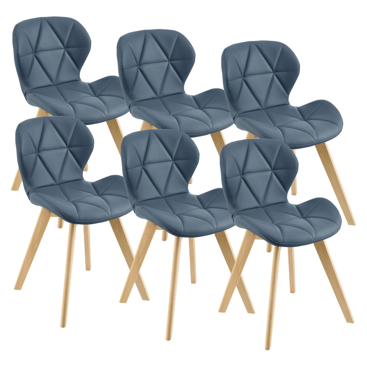 ESSZIMMERSTUHL-SET 6 TLG. Älmhult - Blau, Leder (47/78/52cm) - [en.casa]