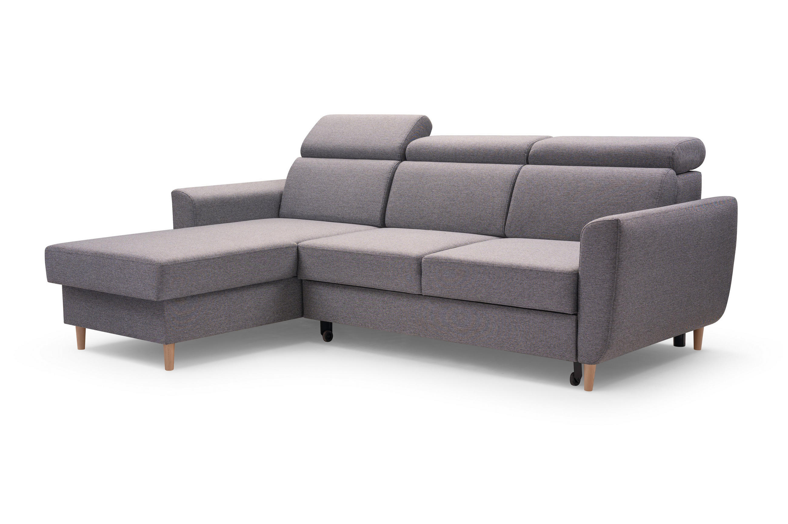 ECKSOFA SAPORE Grau Geflochtener Stoff mit Schlaffunktion - Grau, Holz (235/170cm) - MASSENO