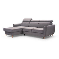 ECKSOFA SAPORE Grau Geflochtener Stoff mit Schlaffunktion - Grau, Holz (235/170cm) - MASSENO