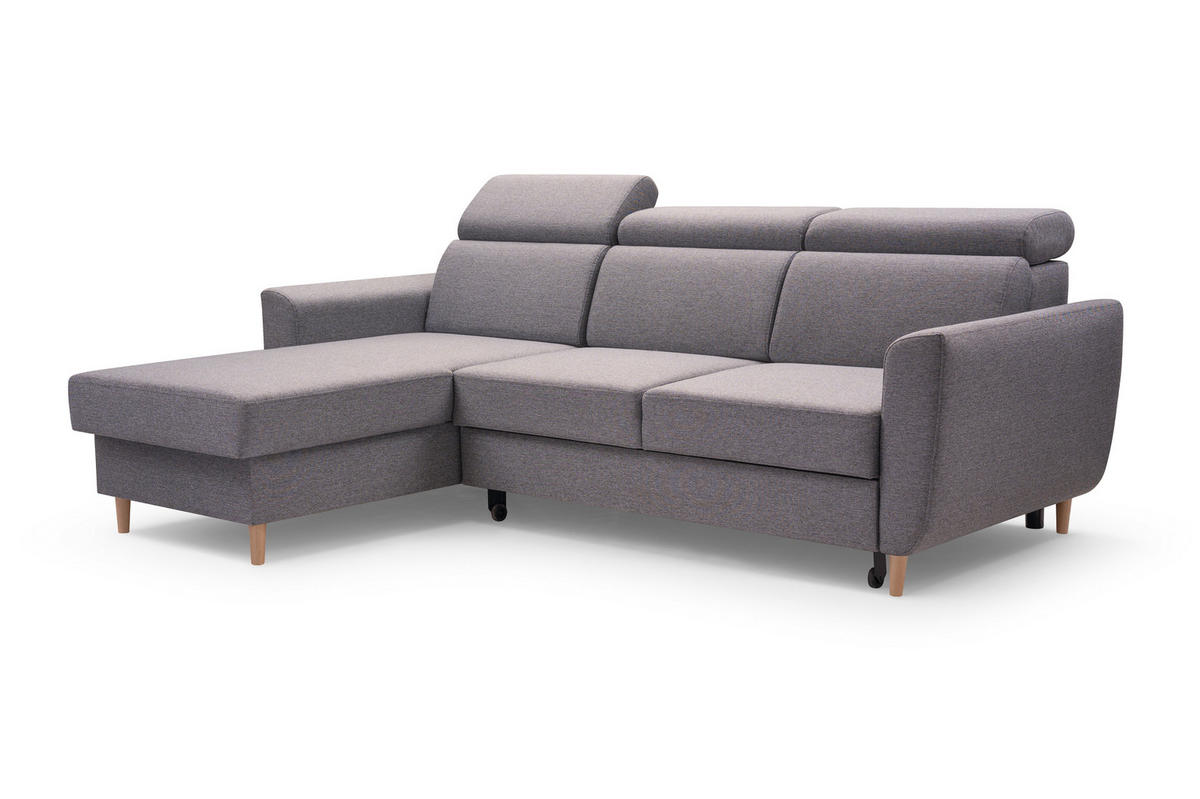 ECKSOFA SAPORE Grau Geflochtener Stoff mit Schlaffunktion - Grau, Holz (235/170cm) - MASSENO