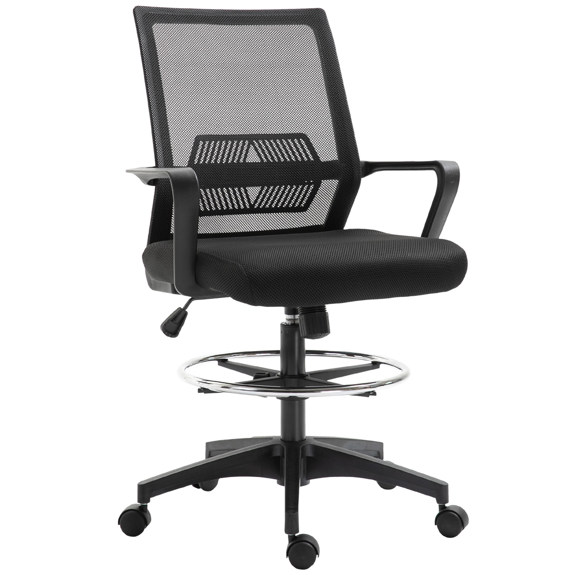BÜROSTUHL Ergonomischer Schreibtischstuhl verstellbarer Fußring, Wippfunktion - Schwarz, Kunststoff (59/124/64cm) - Vinsetto