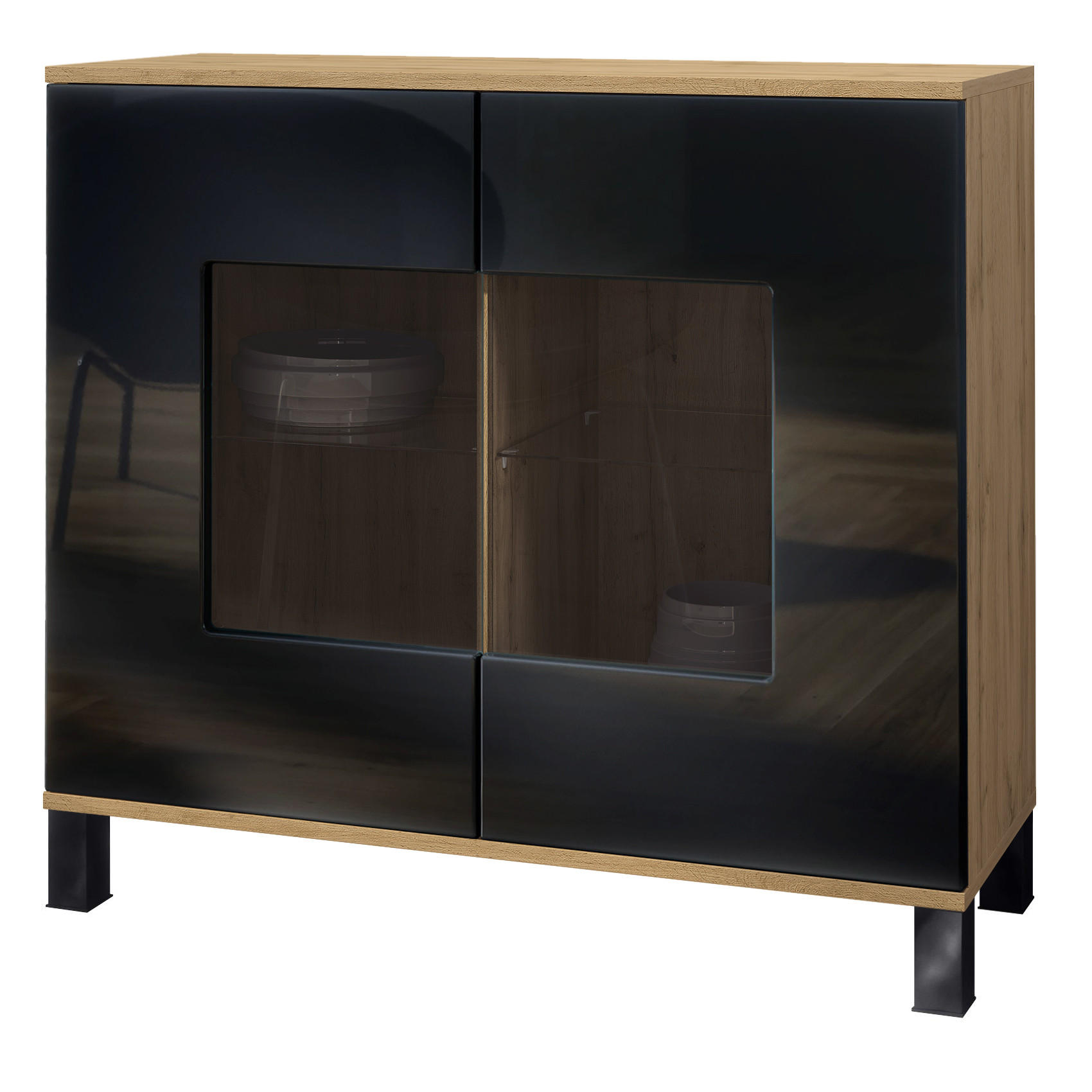 Vladon Kommode Schwarz Hochglanz 92.5x84.5x35 cm