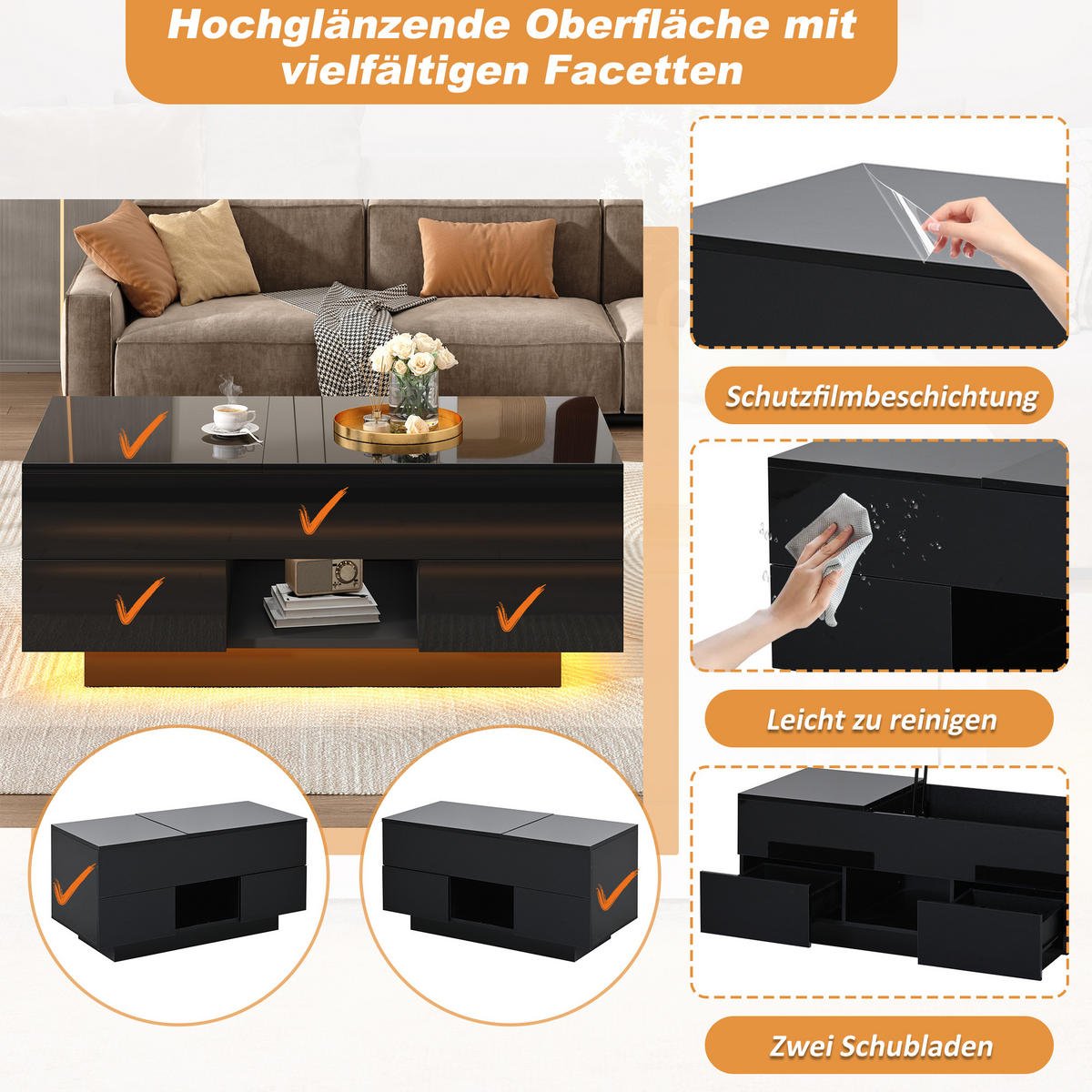 COUCHTISCH Schwarz - Schwarz, Holzwerkstoff (100/45/43cm)