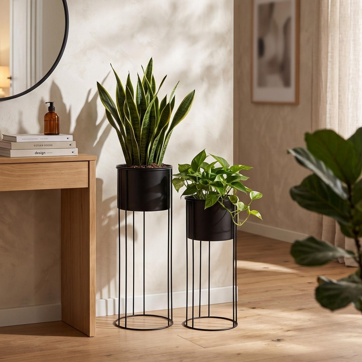 BLUMENSTÄNDER Osmos - Schwarz, Metall (21/58/21cm) - EDENIA