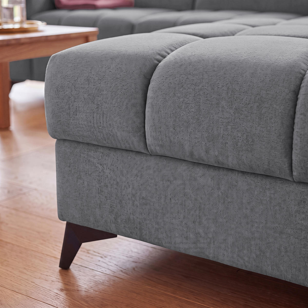 ECKSOFA PUDDING L Rechts mit Schlaffunktion 125x195 Velours Dunkelgrau - Dunkelgrau/Schwarz, Holz/Textil (275/203cm) - Muffo