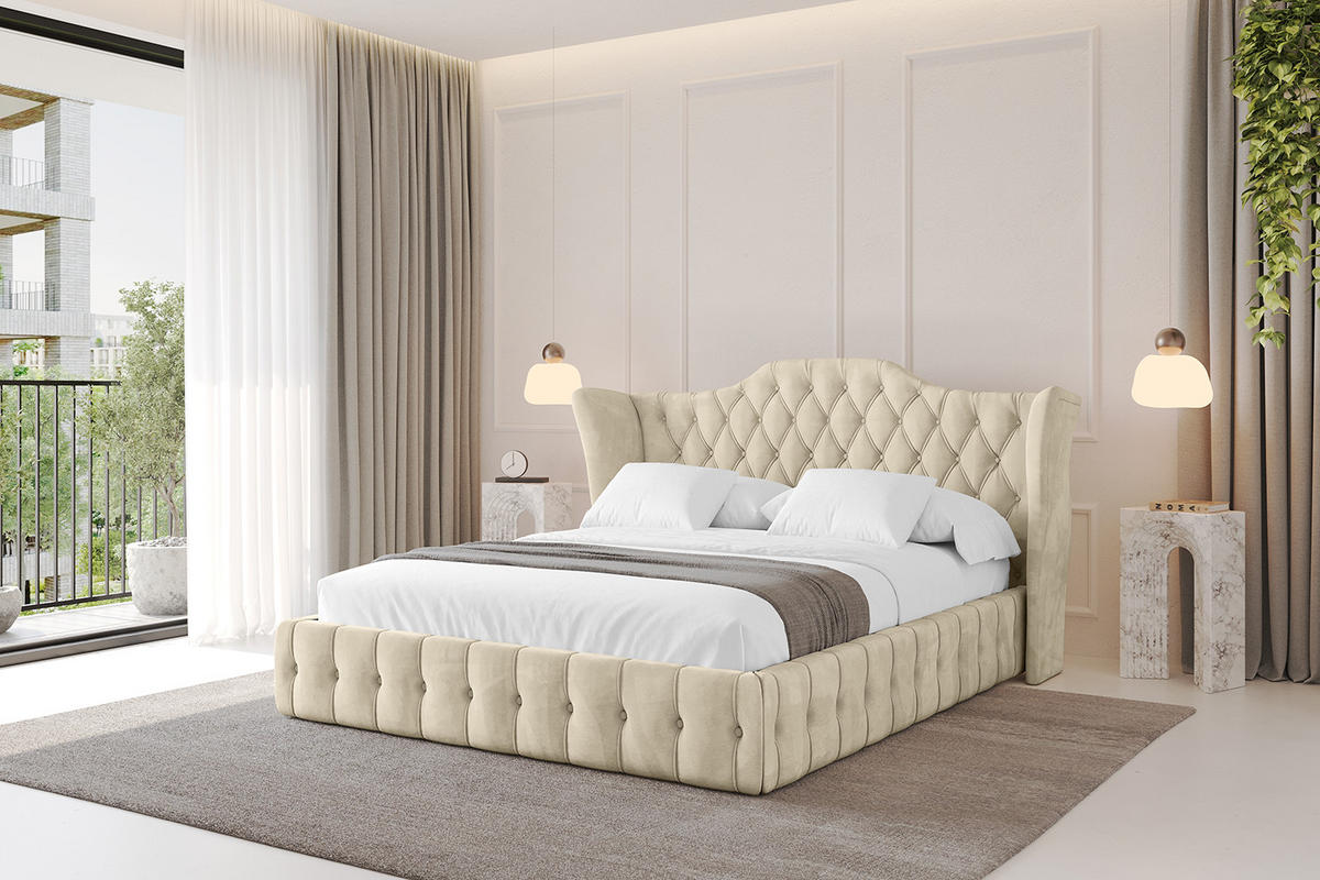 POLSTERBETT mit Bettkasten und Lattenrost, Boxbett ohne Matratze - MODY 200x200 Beige - Ecru, Holzwerkstoff/Textil (200/200cm) - ALTDECOR