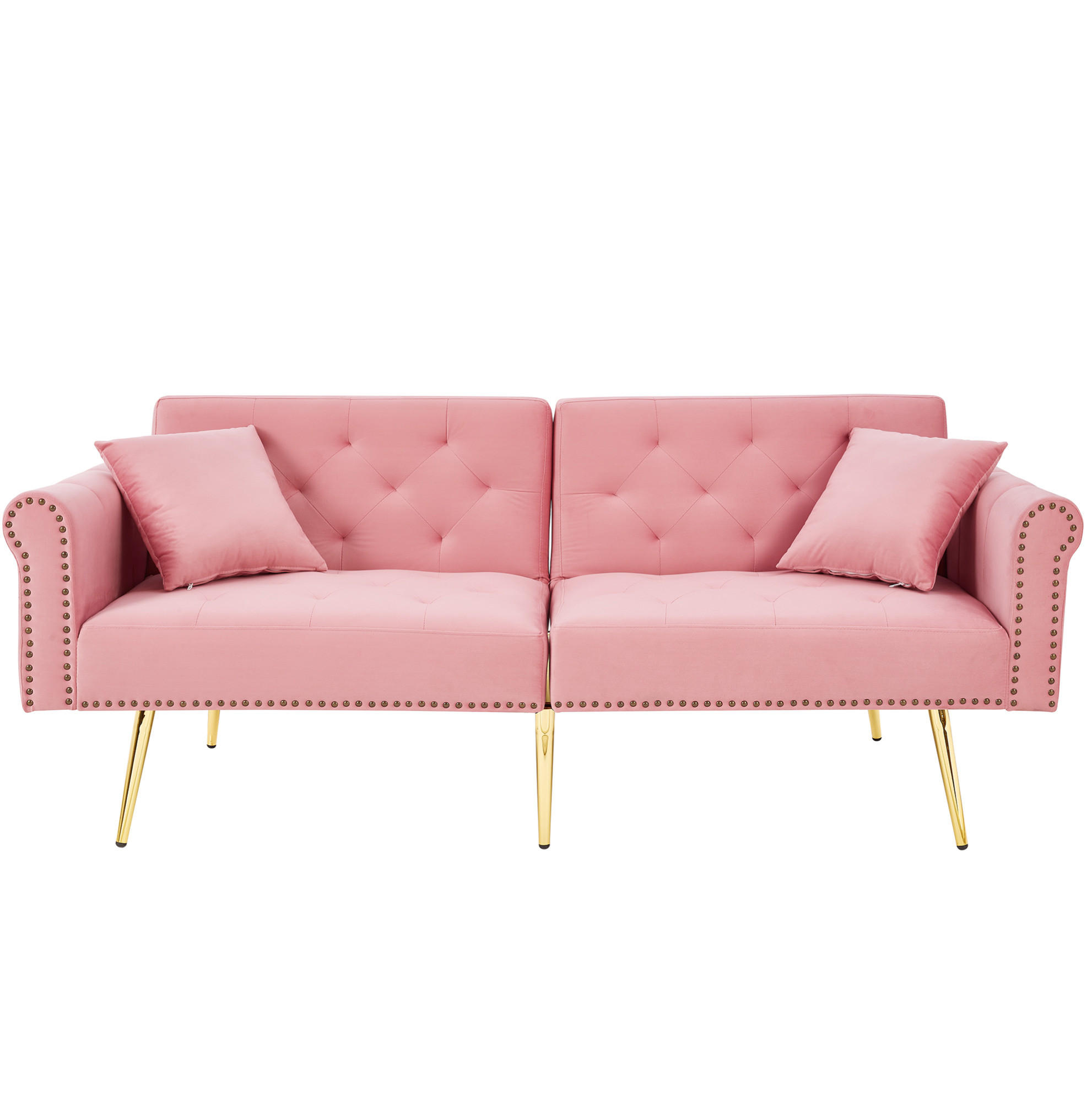 SCHLAFSOFA 2-Sitzer mit verstellbarer Rückenlehne und vergoldeten Metallfüßen Samt Pink 147/85/41 cm - Rosa, Kunststoff (173/70/75cm) - OKWISH