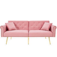 ROZKLÁDACÍ pohovka 147/85 cm růžová z sametu a pěny s nastavitelnými opěrkami - růžová, plast (173/70/75cm) - OKWISH