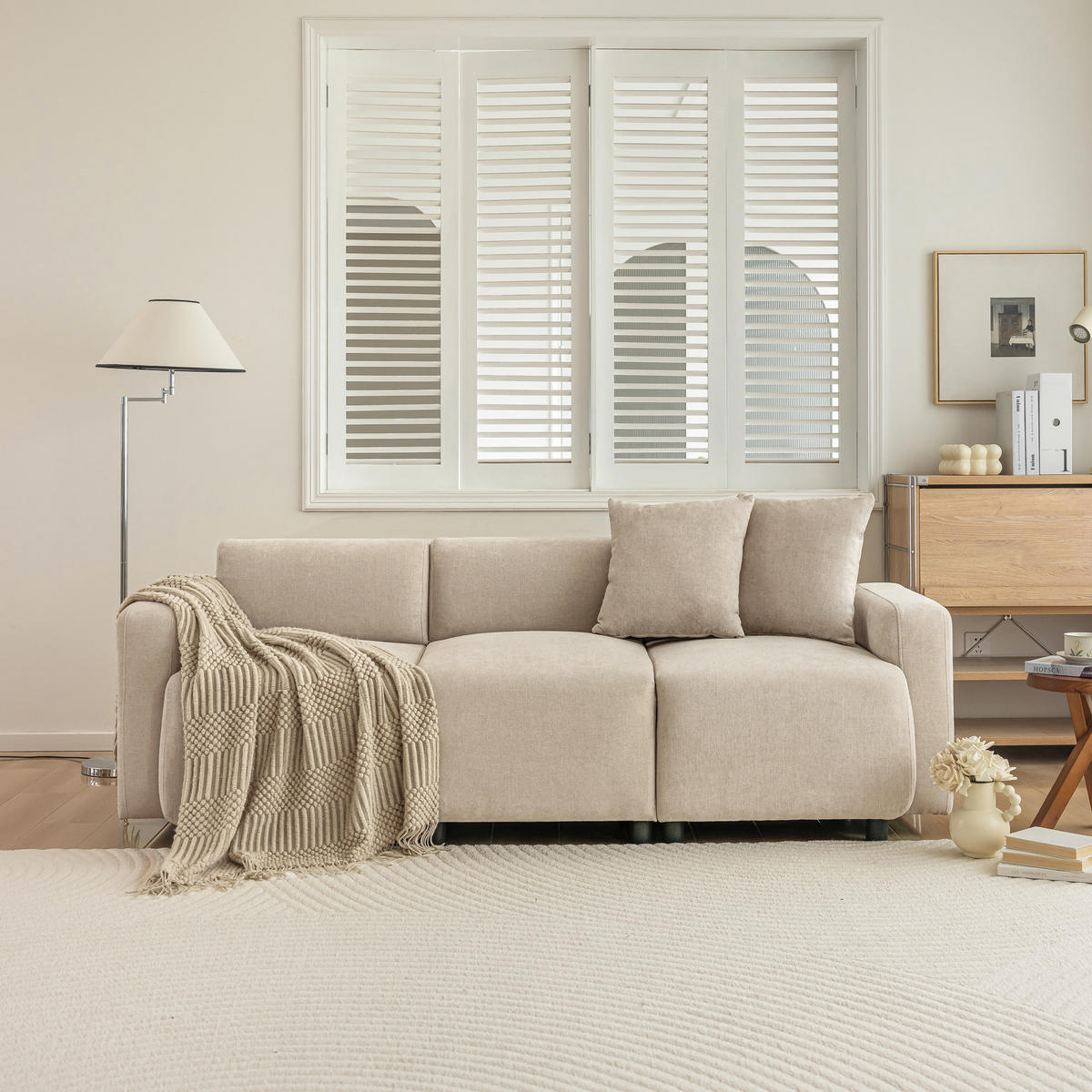 3-SITZER-SOFA Beige - Beige, Holz (211/71/67cm) - Urban Meuble