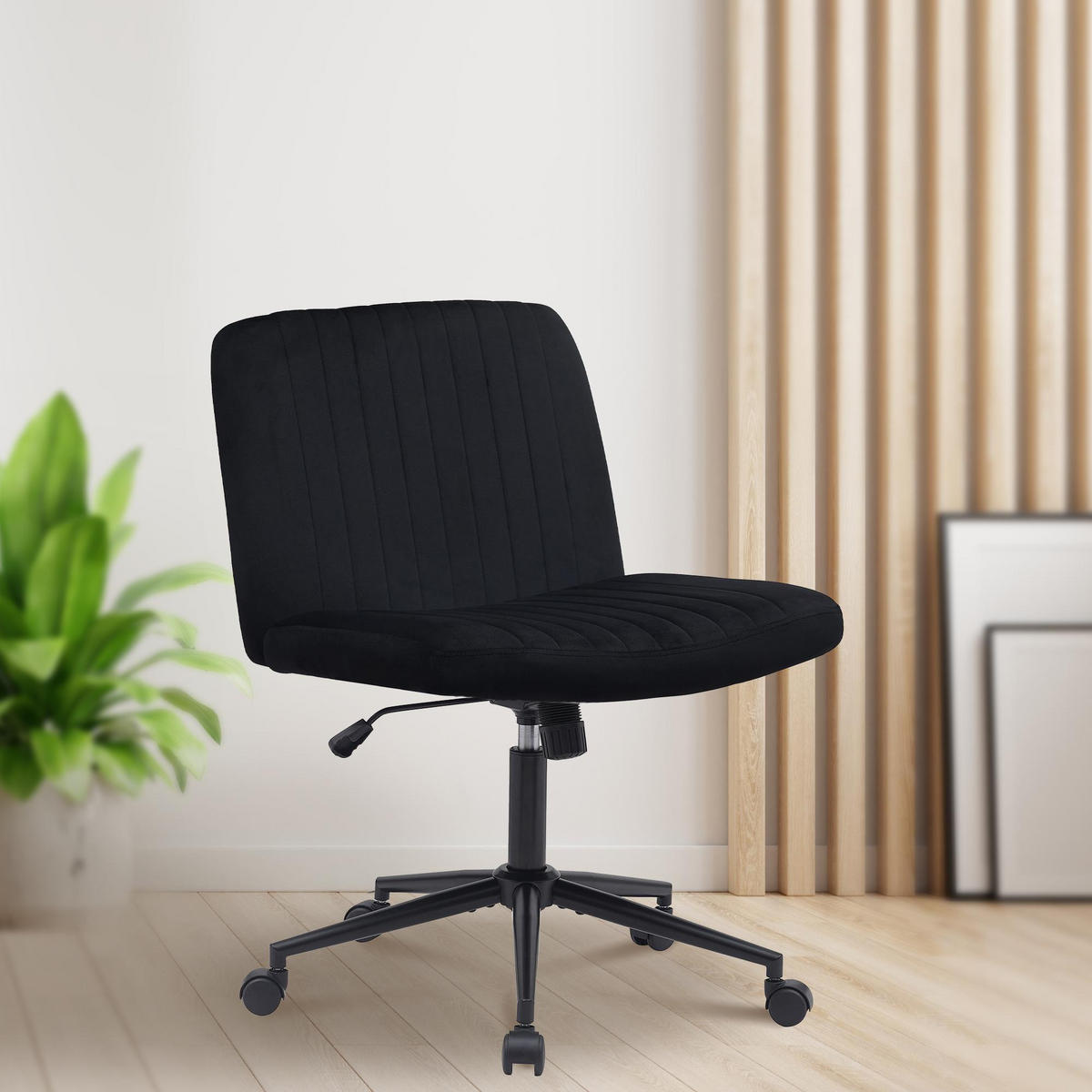 DREHSTUHL Samt schwarz - Schwarz, Textil/Metall (62/86/65cm) - CLP