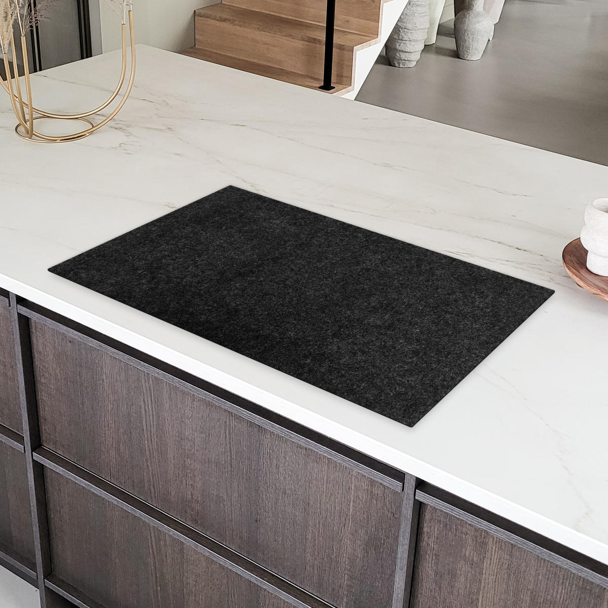 HERDABDECKPLATTE Granit - Schwarz - Granitstruktur - Dunkel Ceranfeldabdeckung 90x52 cm - Schwarz, Kunststoff (90/52/0.2cm) - MuchoWow