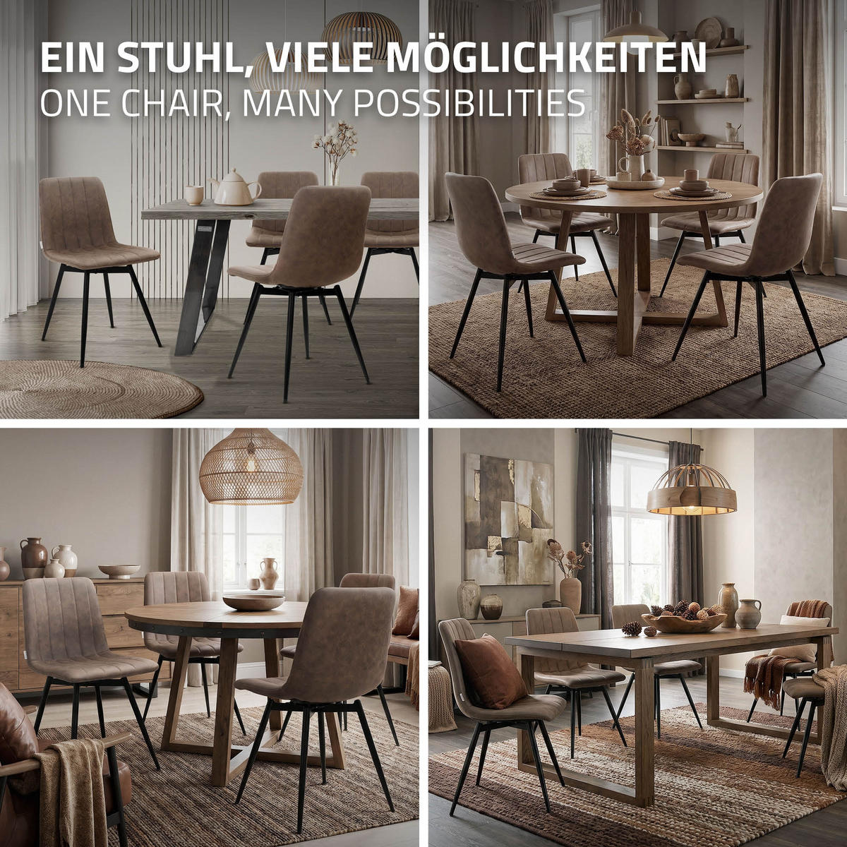 ESSZIMMERSTÜHLE 2er Set drehbar Küchenstühle gepolstert aus Kunstleder Braun - Schwarz/Braun, Textil/Metall (43/81/52cm) - ML-DESIGN