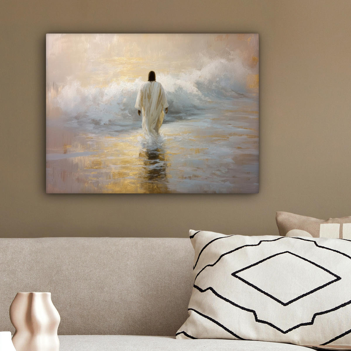 LEINWANDBILD Gemälde - Welle - Jesus - Abstrakt Wandbild 40x30 cm - Goldfarben, Textil (40/30cm) - MuchoWow