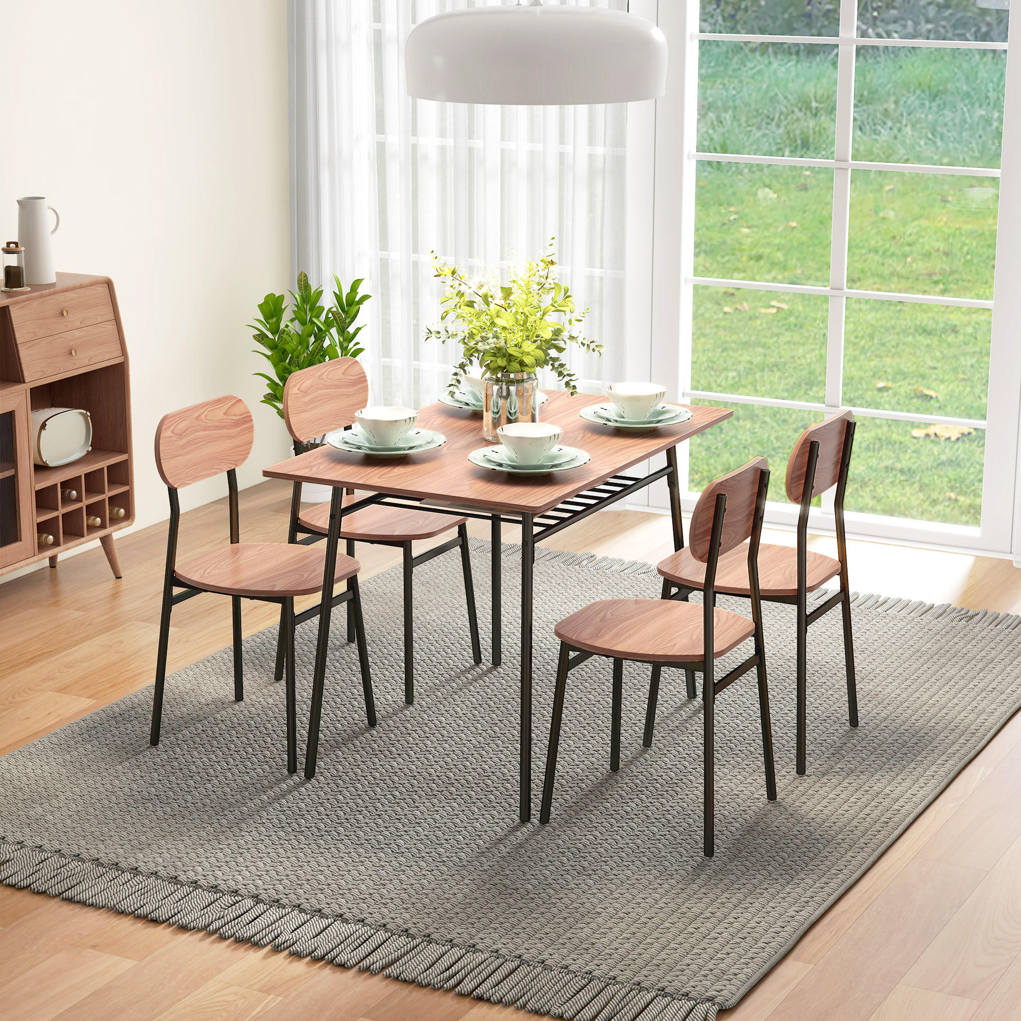 ESSGRUPPE, MDF, Stahl, Teak - Teakfarben, Kunststoff (70/75/110cm) - HOMCOM