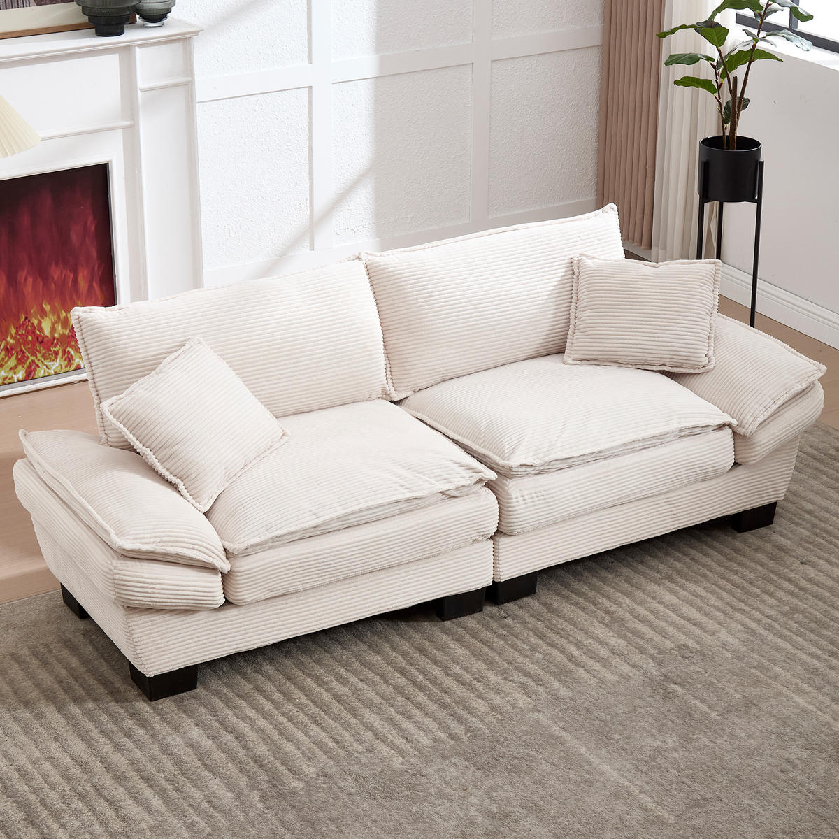 SOFA 2-Sitzer mit Kissen aus Velvet Beige 224/81/81 cm - Beige, Textil (224/81/81cm) - OKWISH