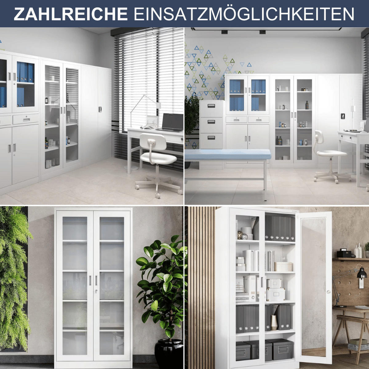 VITRINENSCHRANK abschließbar AMELIA mit Glastüren 185x90x40cm Weiß - Weiß, Metall (90/185/40cm) - Jan Nowak