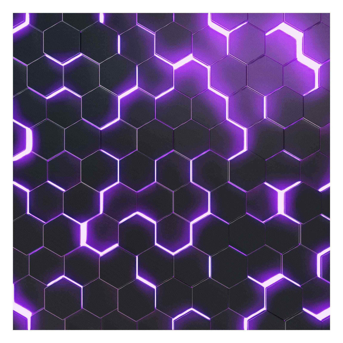 FOTOTAPETE Strukturierte Hexagone mit Neonlicht in Lila 288/288 cm - Schwarz, Papier (288/288cm) - Bilderwelten