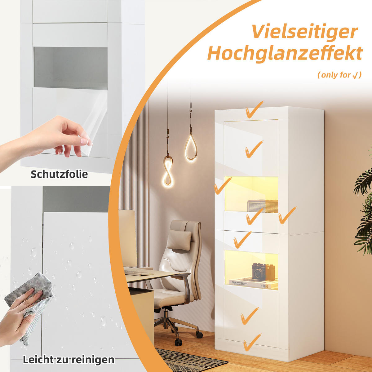 VITRINE DE-37762 mit LED-Beleuchtung und Glasböden Weiß - Weiß, Holzwerkstoff (61/162/42cm) - ComfortXL