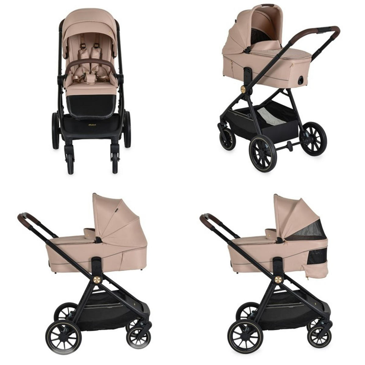 KOMBIKINDERWAGEN 2 in 1 Celebrity beige Stoßdämpfer PU-Rollen Wickeltasche - Beige, Metall (96/60/100cm) - Cangaroo
