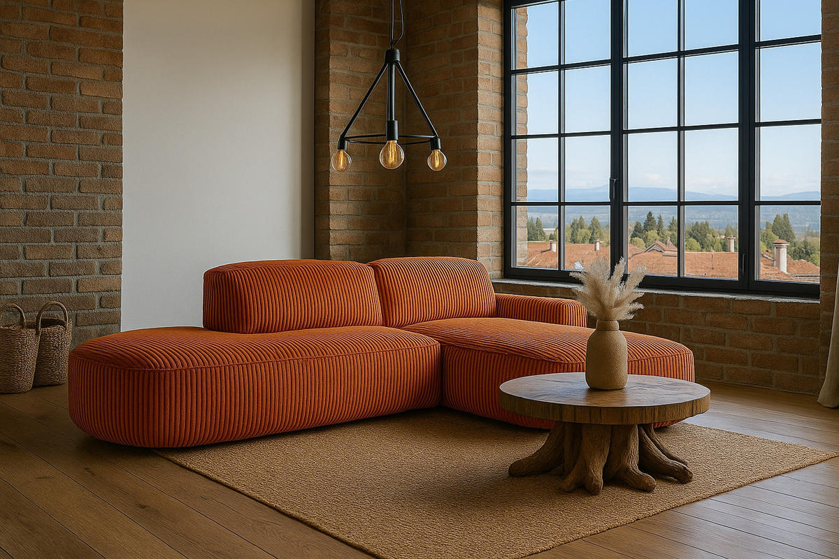 ECKSOFA Cursal Atelier, Stoff Poso, Kupfer, Rechts - Orange, Holz (284/166cm) - Kaiser Möbel