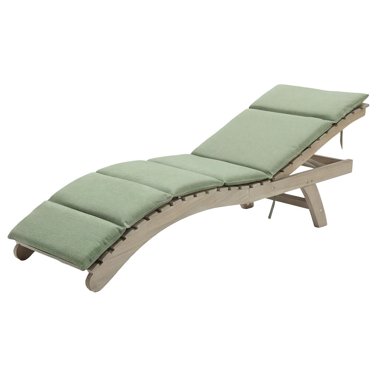 GARTENLIEGE - Akazie massiv / Webstoff - Braun / Salbei - Salbeigrün, Holz/Textil (54/79/175cm) - home24