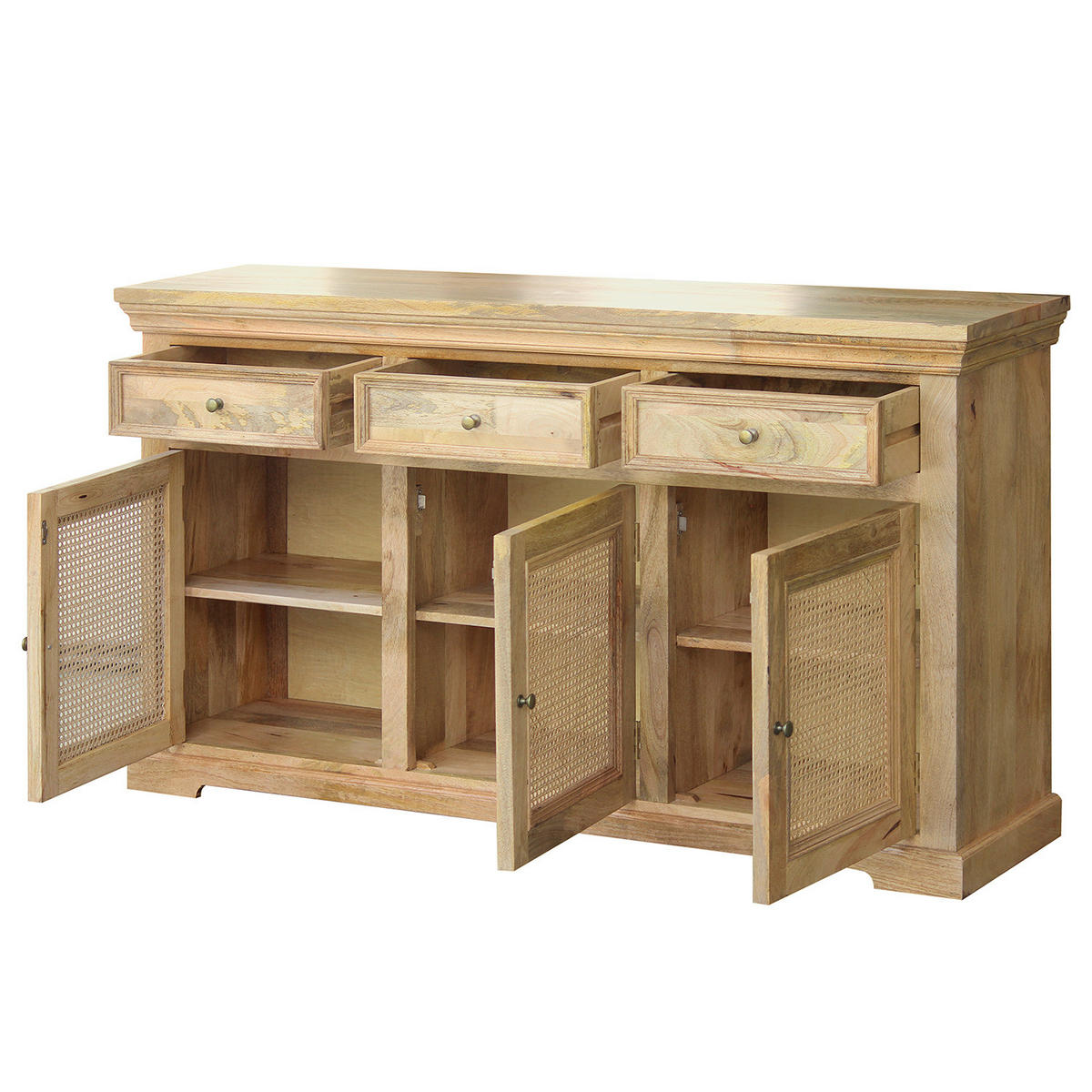MASSIVES SIDEBOARD mit 3 Schubladen - Mango / Beige - Beige/Goldfarben, Holz/Naturmaterialen (160/90/40cm) - home24