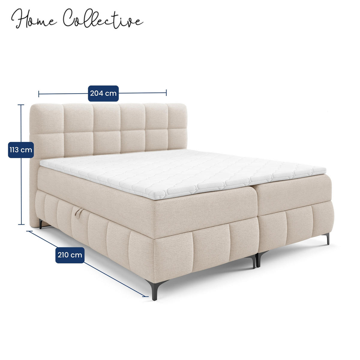 BOXBETT mit Stauraum und Topper 200x200 cm Hellbeige - Beige, Textil (200/200cm) - Home Collective