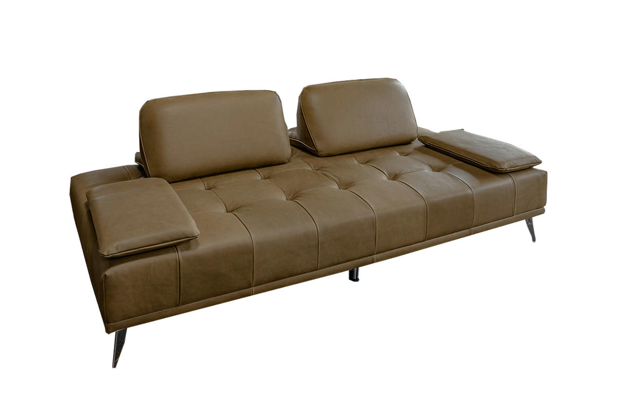 SOFA WIOLO Beige Leder - Beige/Silberfarben, Leder/Metall (240/83/110cm) - KAWOLA