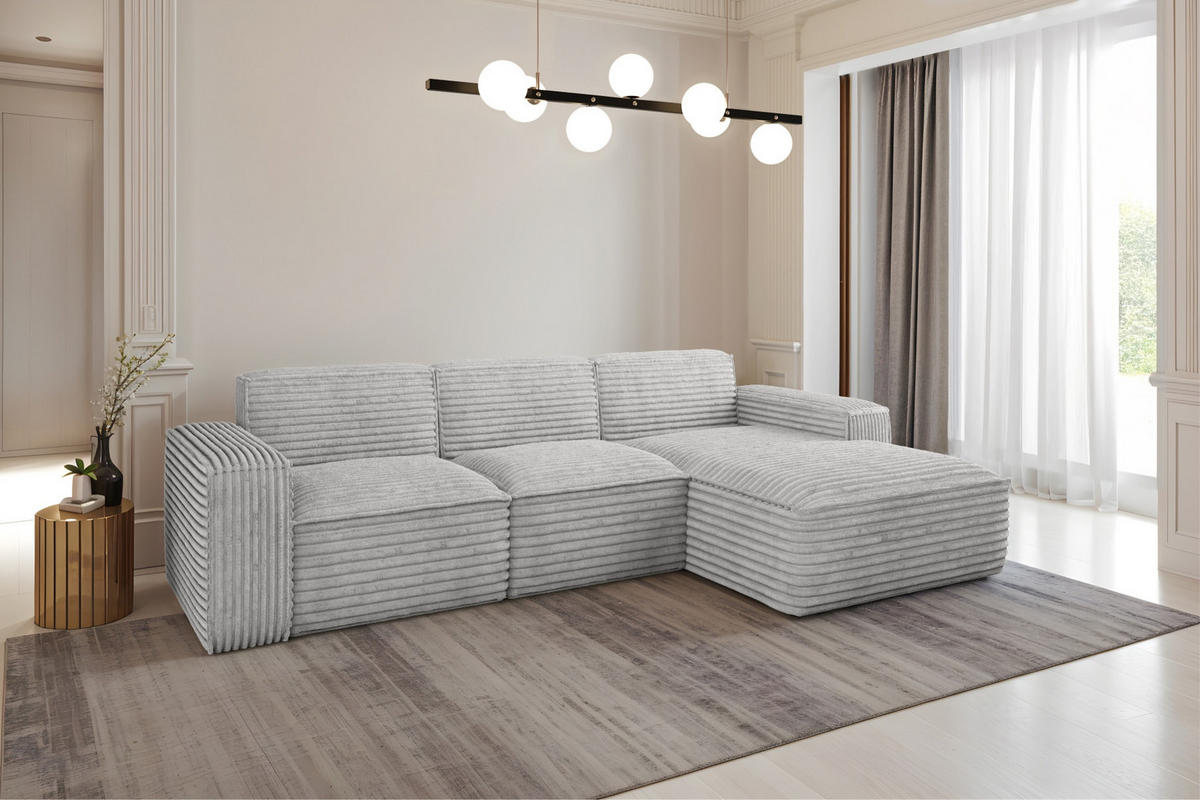 ECKSOFA L-Form Siena Stoff Velo Hellgrau Rechts - Hellgrau, Holz/Kunststoff (266/165cm) - Kaiser Möbel