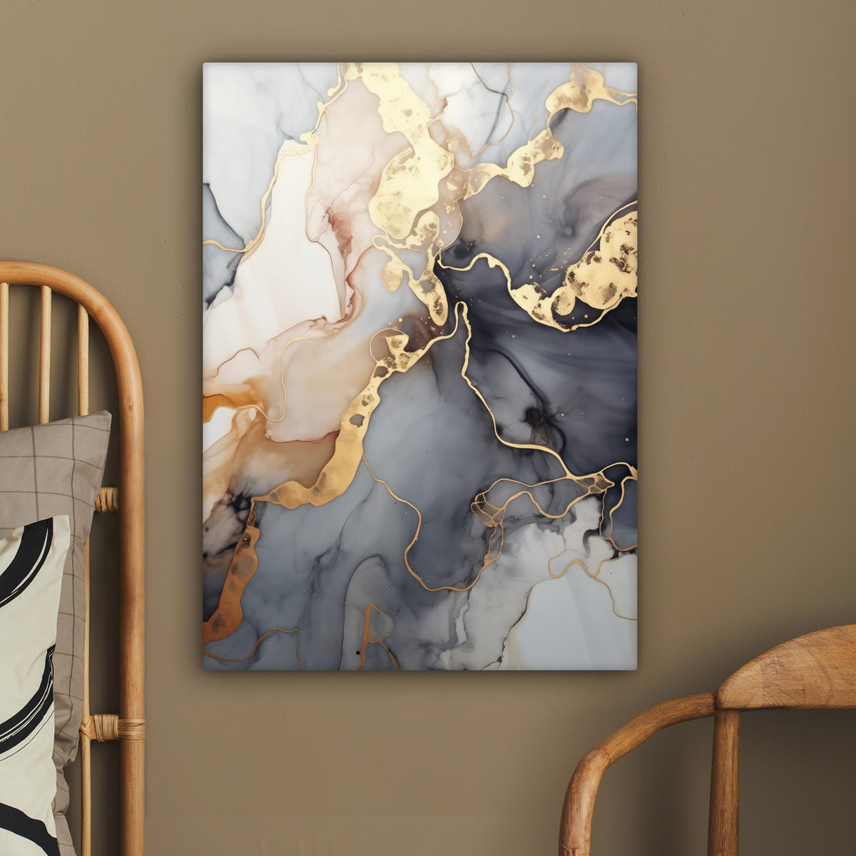 LEINWANDBILD Marmor - Schwarz - Gold - Weiß 60x80 cm - Dunkelgrau, Textil (60/80cm) - MuchoWow
