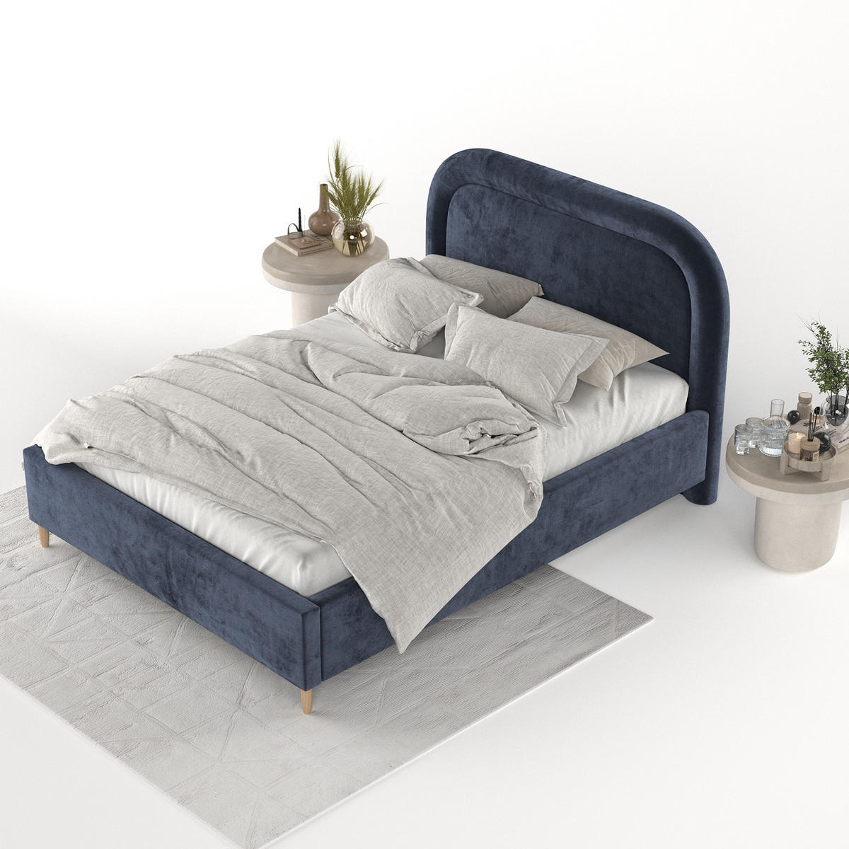 POLSTERBETT Zoya 120/200 cm Marineblau im Lotta Stoff - Naturfarben/Dunkelblau, Holz/Holzwerkstoff (120/200cm) - AltaBeds