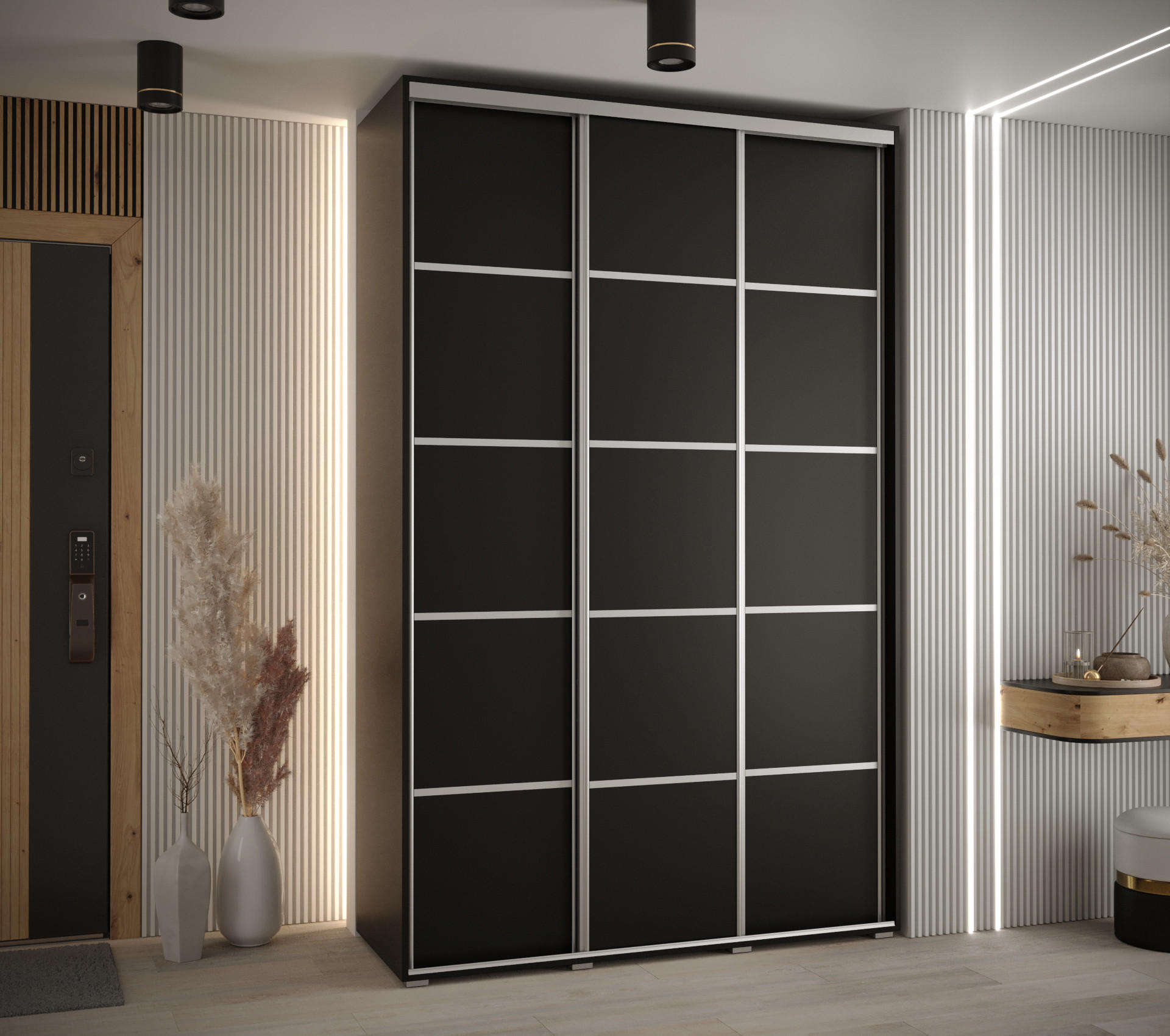 SCHWEBETÜRENSCHRANK 235,2/160/45 3-türig - Silberfarben/Schwarz, Holz/Metall (160/235/45cm) - Abiks Möbel