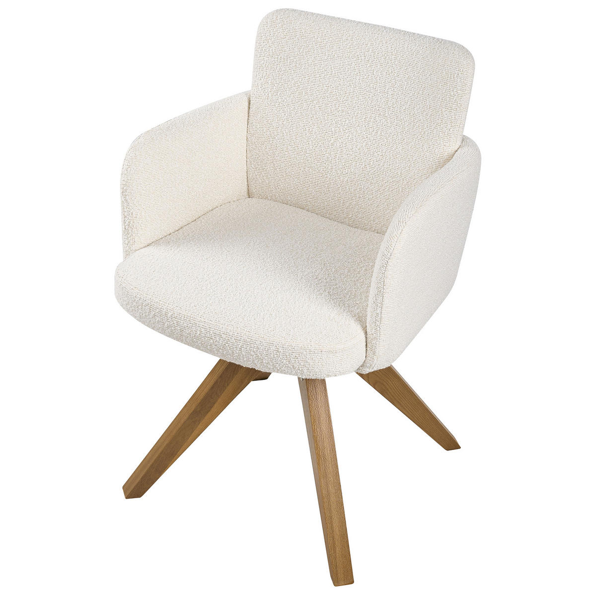 ESSZIMMERSTUHL 2er Set drehbar Bouclé Cremeweiß Evelyn - Creme, Holz/Textil (64/80/64cm) - Beliani