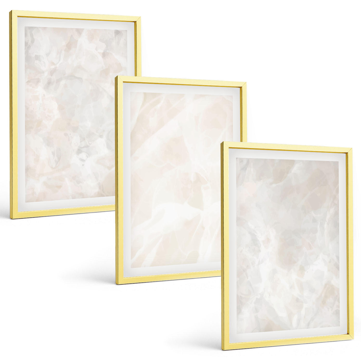 BILDER SET 3er Set - 40x60 cm Goldrahmen - Pastellfarbene Marmorstrukturen - Goldfarben, Kunststoff (40/60cm) - TULUP