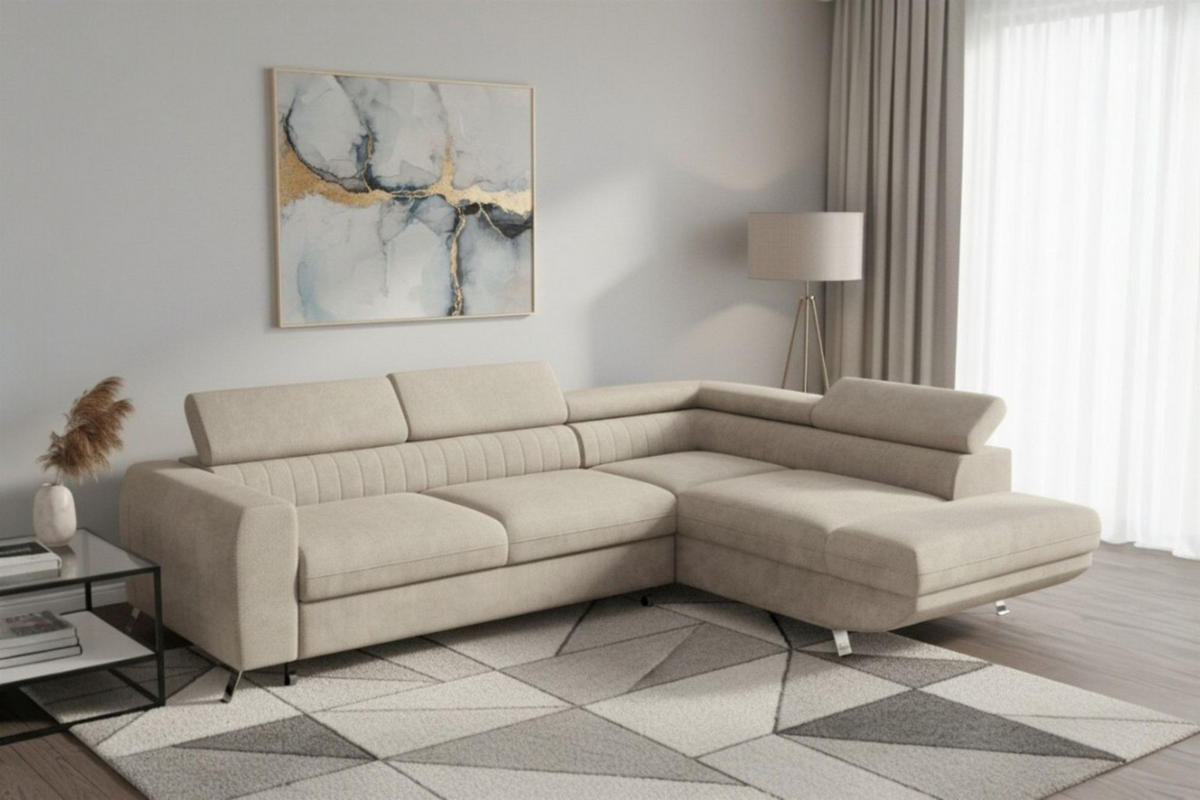 ECKSOFA Marios Mit Schlaffunktion - Beige, Holzwerkstoff/Textil (202/260cm) - Fun Möbel