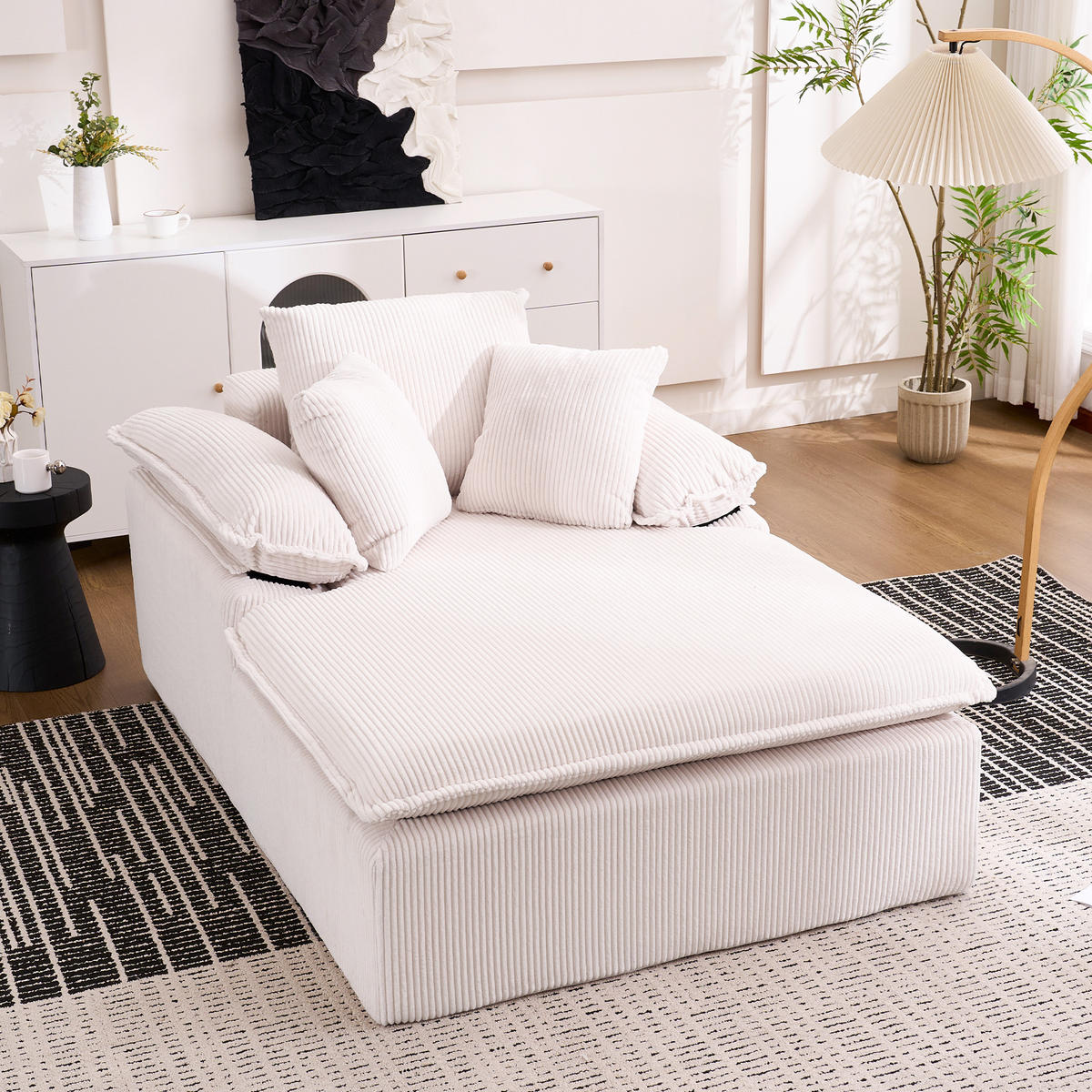 RELAXSOFA Cordstoff mit breiten Armlehnen 177/122/92 cm Weiß - Weiß, Textil (122/92/177cm) - Redom